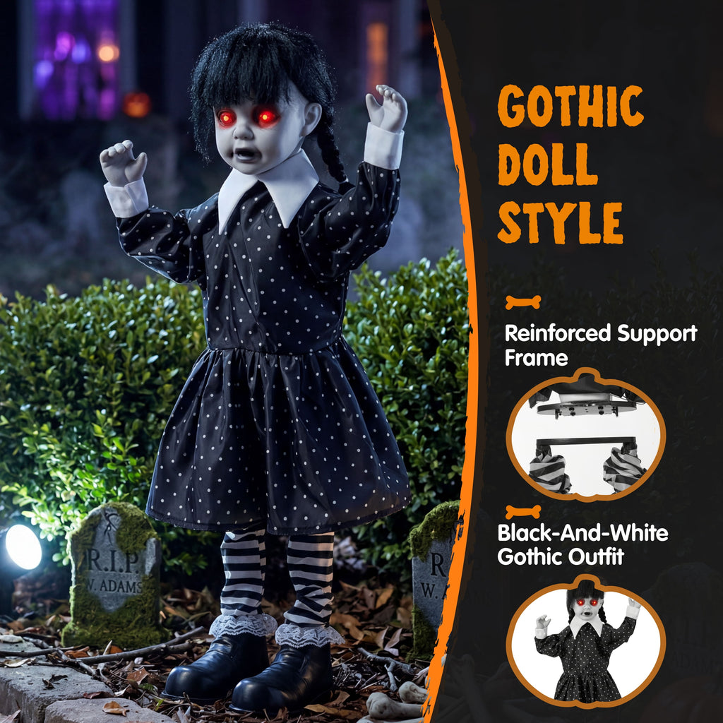 Joyfy 67"(5.6ft) Standing Grim Reaper with Chain, Large Halloween Decorations Outdoor, Life Size Animatronics Skelton, Sound-Actived Party Decor with Creepy Sound & LED Eyes, Scary Haunted House Prop