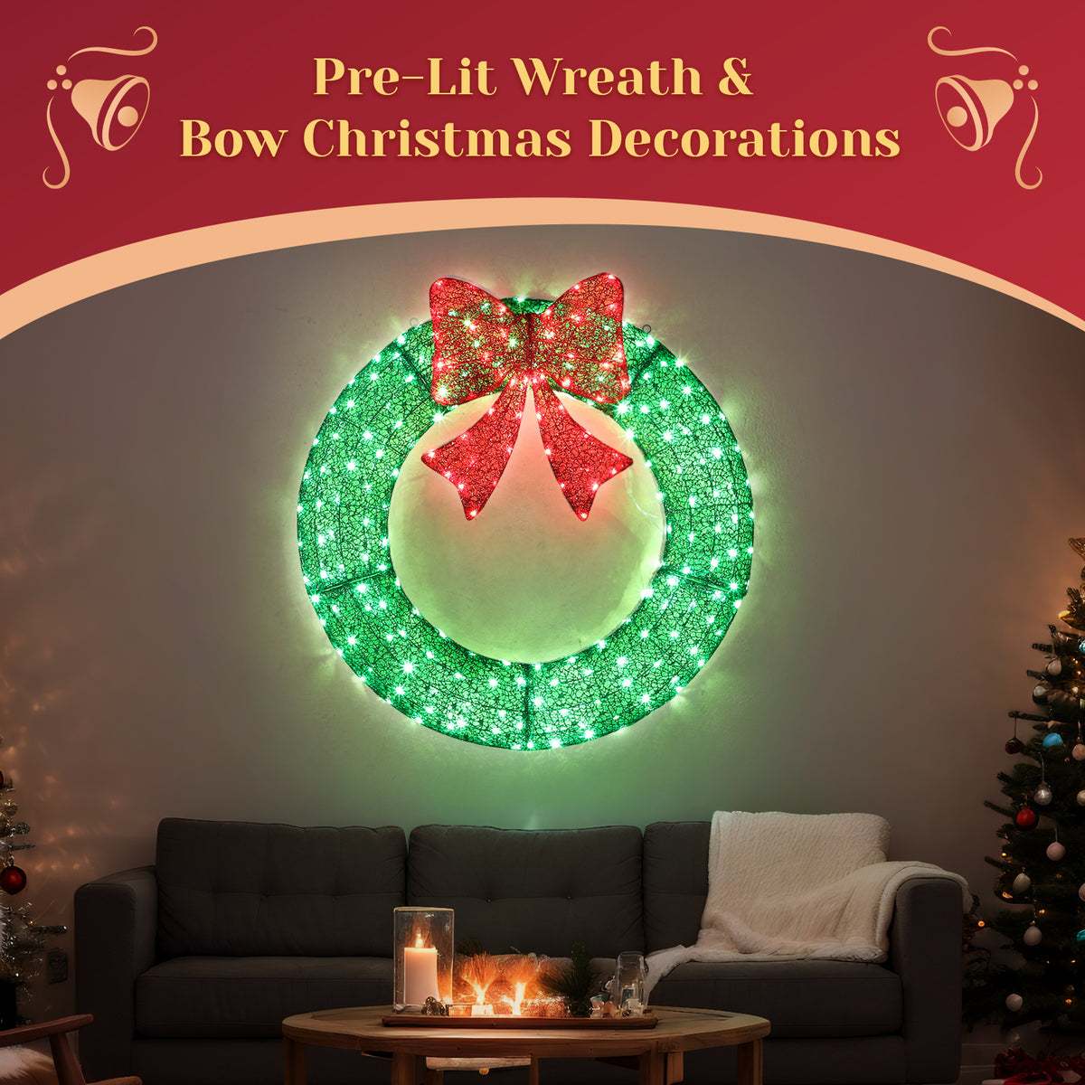 Ktaxon 36in Christmas Wreath Christmas Decoration Lighted Holiday Decor 175 Lights LED,Green