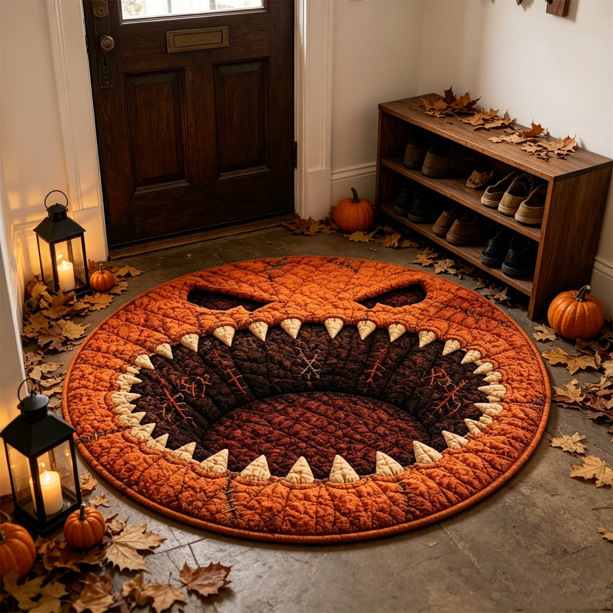 3D Circular Halloween Doormat â Pumpkin Face With Sharp Teeth, Non- Polyester Round Mat For Indoor/Outdoor, Spooky Cute Fall Decor, Gift For Halloween Lovers (91X91") Home Decor