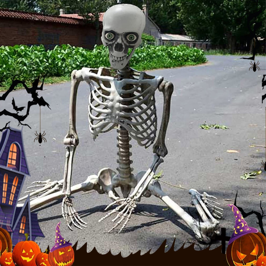 Life Size Posable Skeleton Decoration 66.9 Inch, Realistic Full Body Human Bones with Movable Joints, Plastic Halloween Skeleton Prop for Haunted House Indoor Outdoor, Decorations and Favors