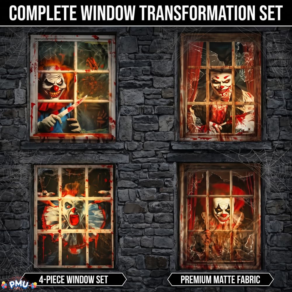 PMU 7-Piece Halloween Garage Door Cover Set, 16 x 7 ft, Skeleton Window & Door Decorations