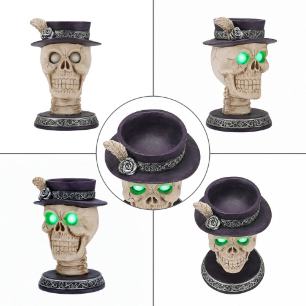 SpookHaven Halloween Ghost Resin Figurine, Light‑Up Ghost Statue with LED Glowing Green Eyes for Spooky Tabletop & Haunted House Party Decor