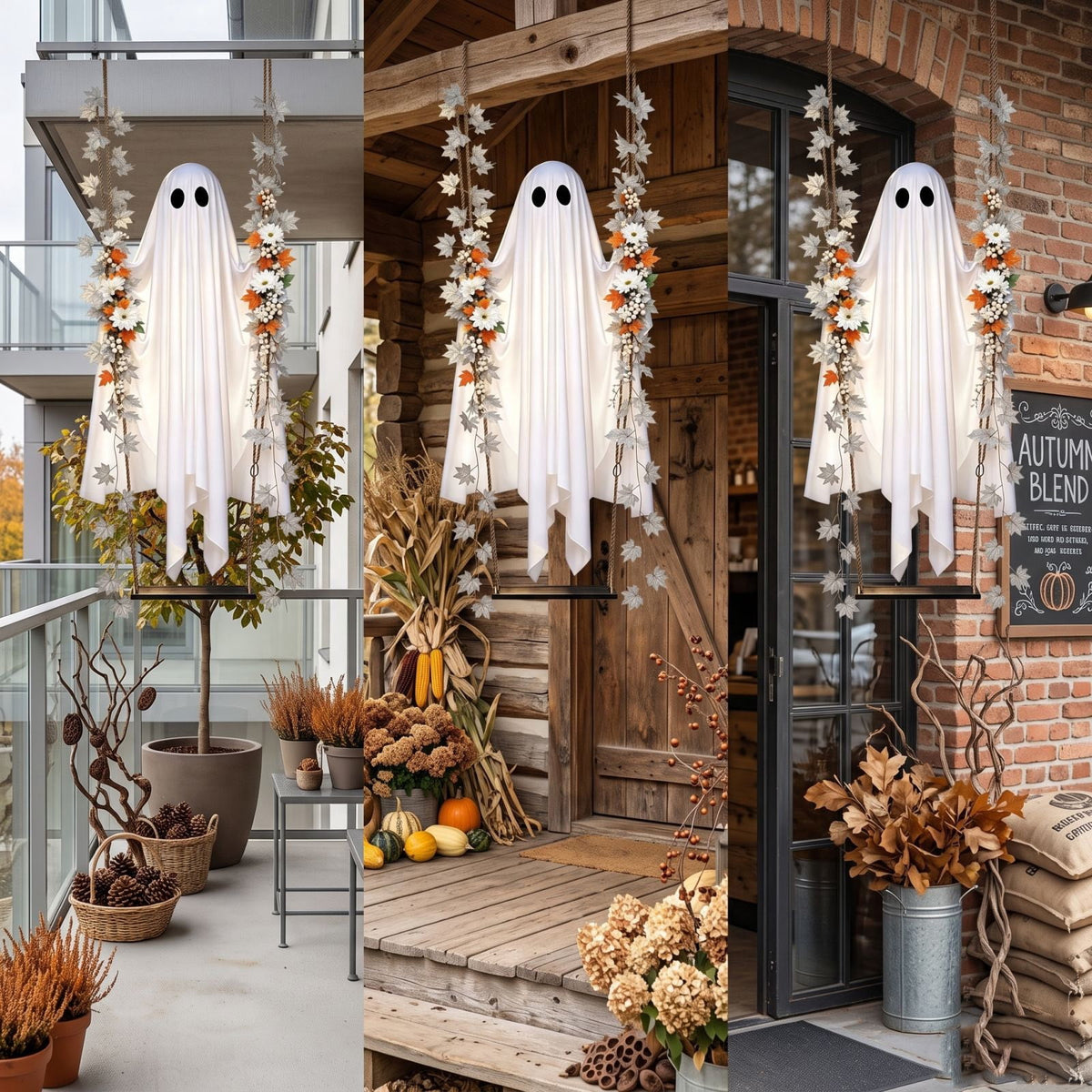 Outdoor Halloween Decorations Gaslight Ghoul, 79" Tall Hanging Skeleton Holding Street Light with Creepy Blue Eyes, Tattered Robe Ghost Decor for Yard Patio Walkway, Front Porch, Road
