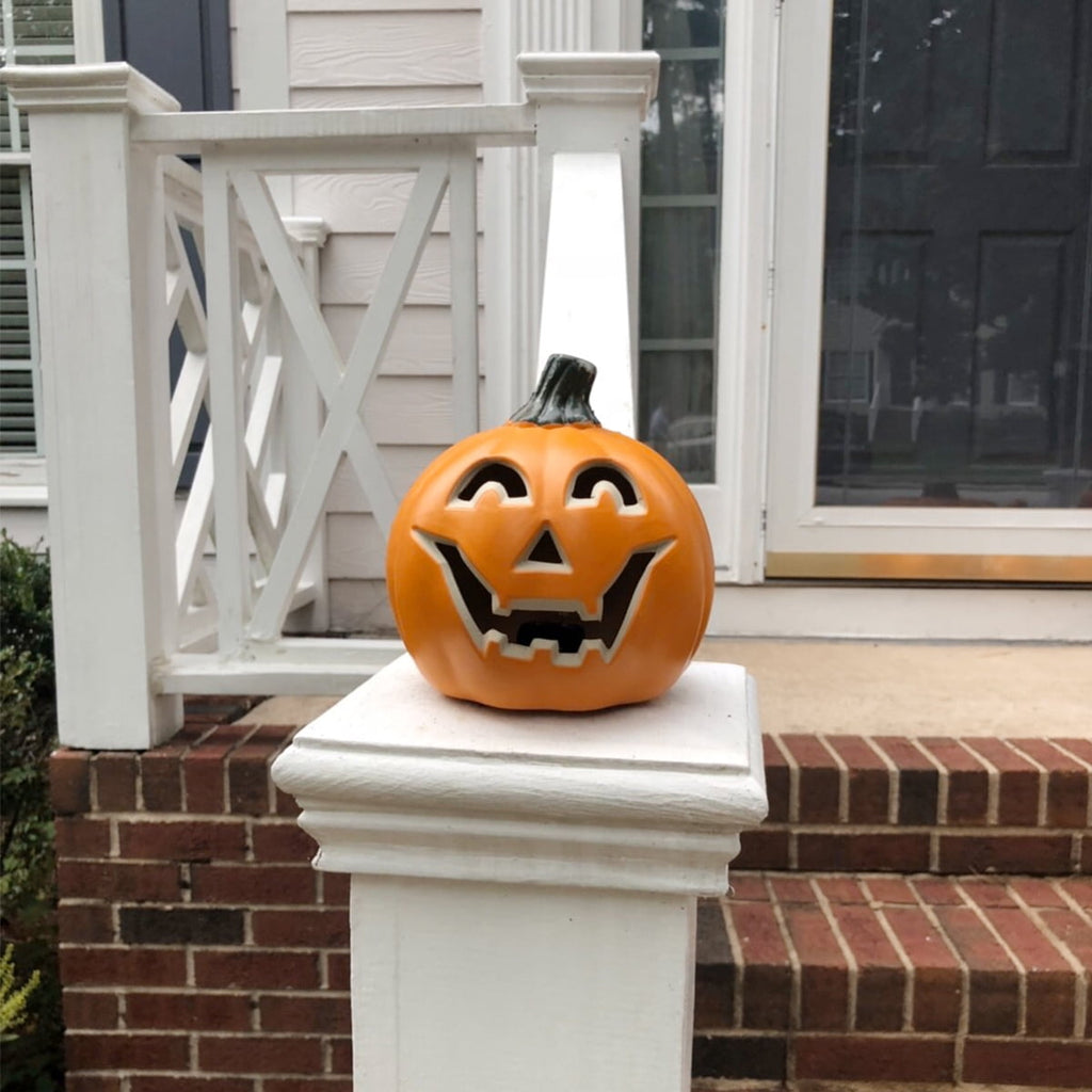 Gamexcel 10" + 14" Pre-Lit Jack O'Lanterns - Indoor/Outdoor Halloween Decorations for Party & Home, Lighted Pumpkin, 2 Pack, Orange