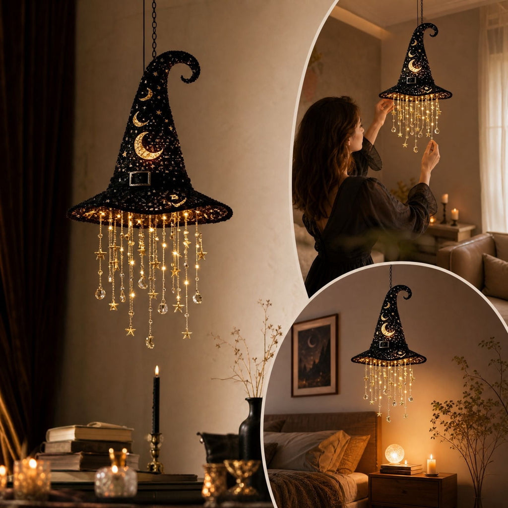 Clearance Witch Hat Halloween Light, LED Hanging Witch Hat Decoration,Battery Operated Spooky Lamp for Indoor Outdoor Party, Porch, Mantel Decor