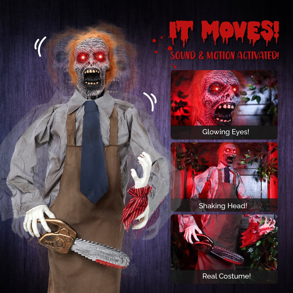 Zimtown 5.7FT Halloween Animatronic Chainsaw Man The Sound Activated Halloween Prop
