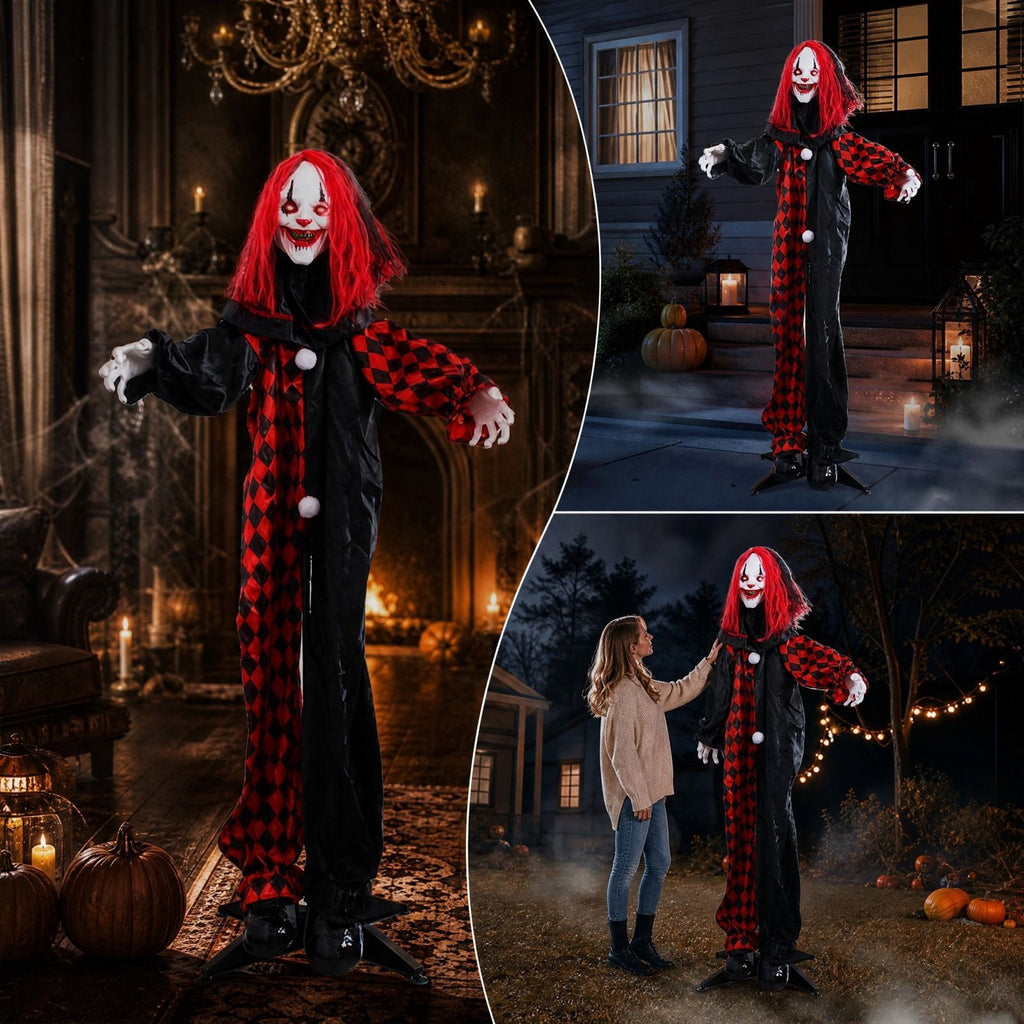 ShengapQ Halloween Scary Clown Decoration, Animated Prop, Glowing Eyes, Sound Activated, Perfect for Haunted House, Spooky Effects, Yard and Indoor Display