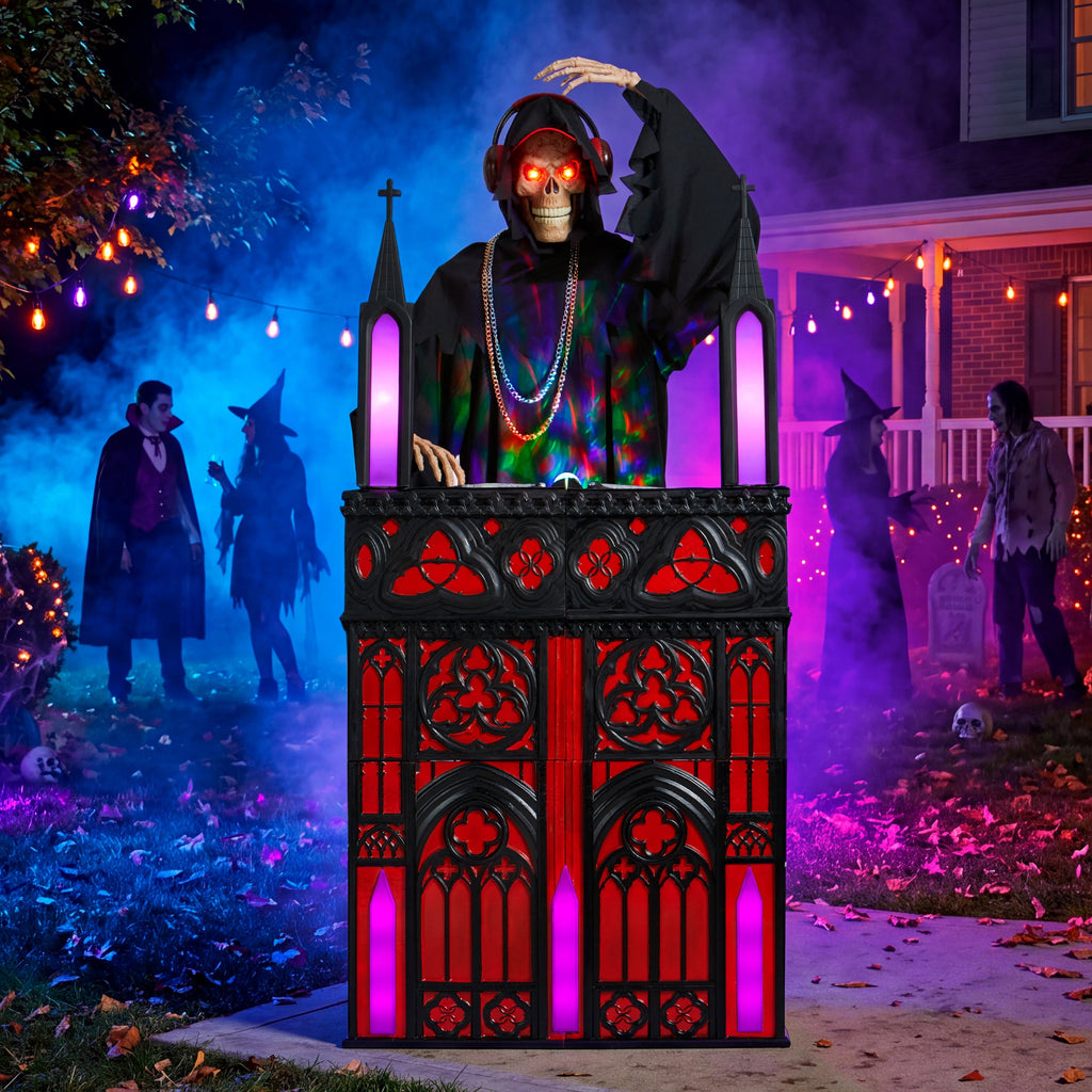 Joyfy 8ft Halloween Animated Flying Witch Decorations Outdoor Floating Witch on Broom Animatronics Hovering Witch Decor with Light Eyes and Spooky Voice, Scary Haunted House Prop for Outside