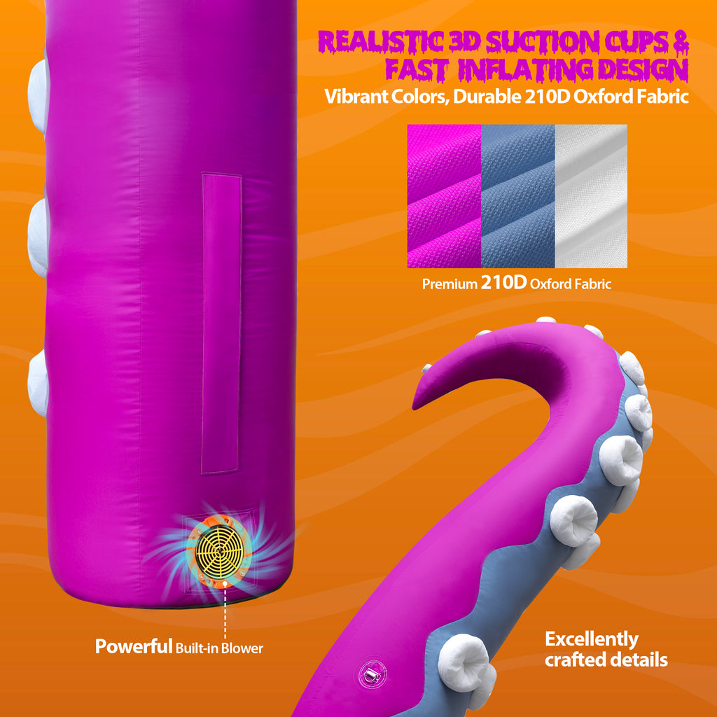 Wellcomer 10x8ft Inflatable Tentacles with Color-changing LED & Built-in Blower - Halloween Outdoor Decor (1 Pc)