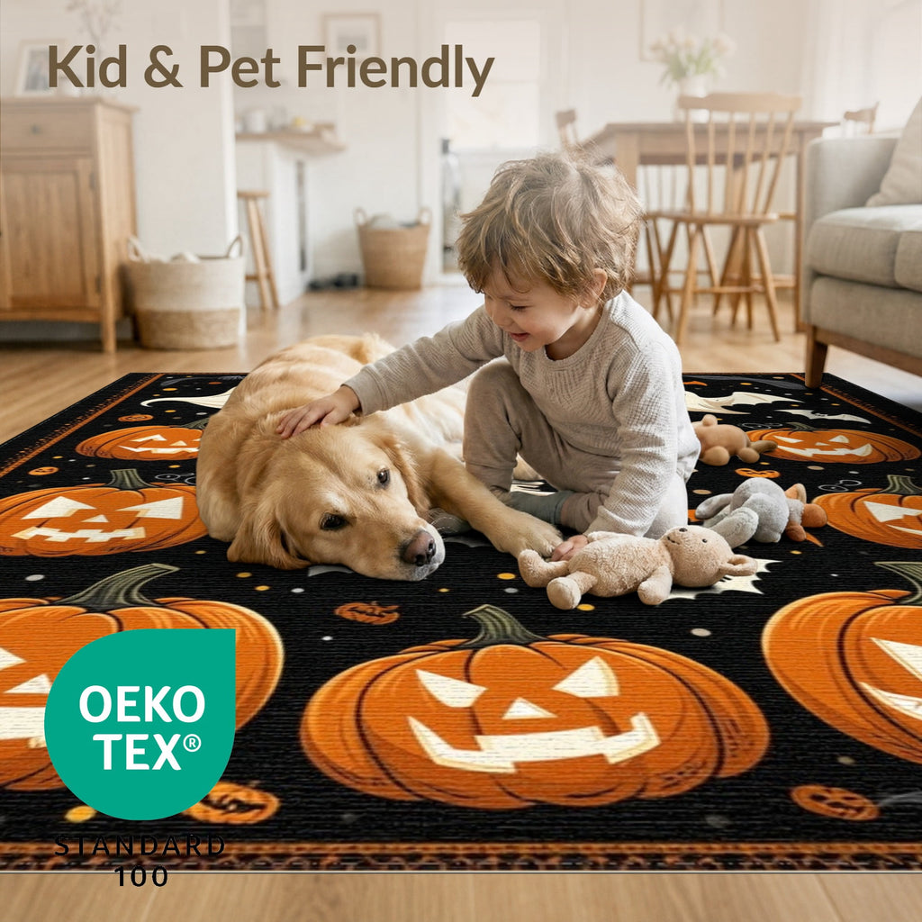 ODIKA Halloween Ghost Pumpkin Bat Skull Welcome Doormat Fiber Door for Dorm Room, Small Living Apartment, Stain Resistant Low Profile