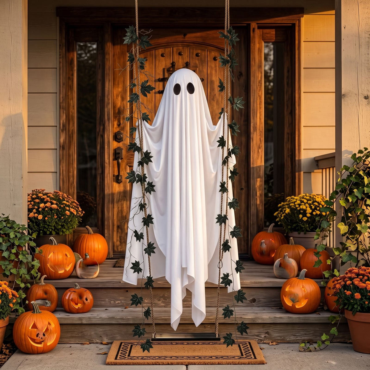 Outdoor Halloween Decorations Gaslight Ghoul, 79" Tall Hanging Skeleton Holding Street Light with Creepy Blue Eyes, Tattered Robe Ghost Decor for Yard Patio Walkway, Front Porch, Road