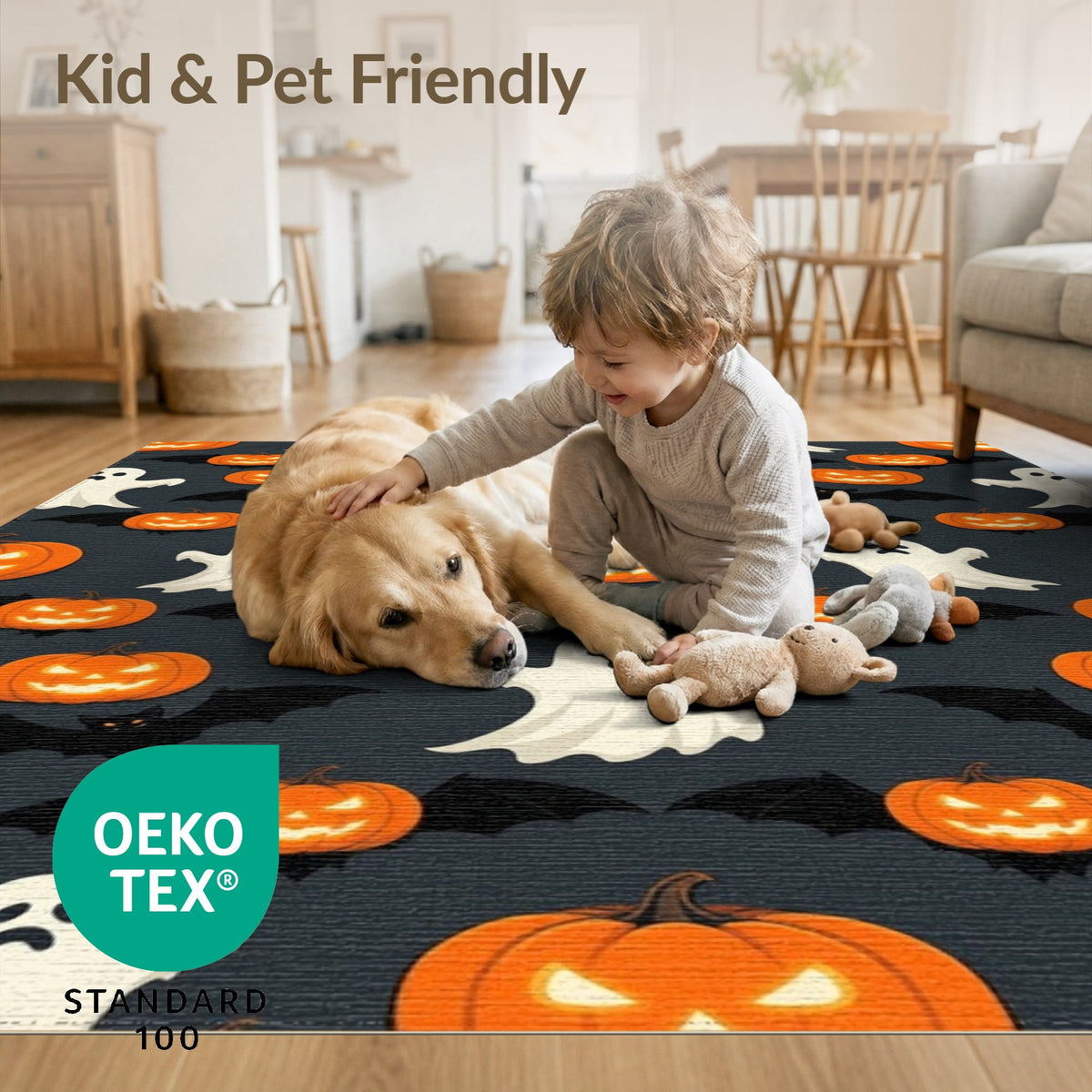 ODIKA Halloween October Phantom Gourd Flying Creature Fiber Doormat Stain Resistant Low Profile for Dorm Room, Small Living Apartment