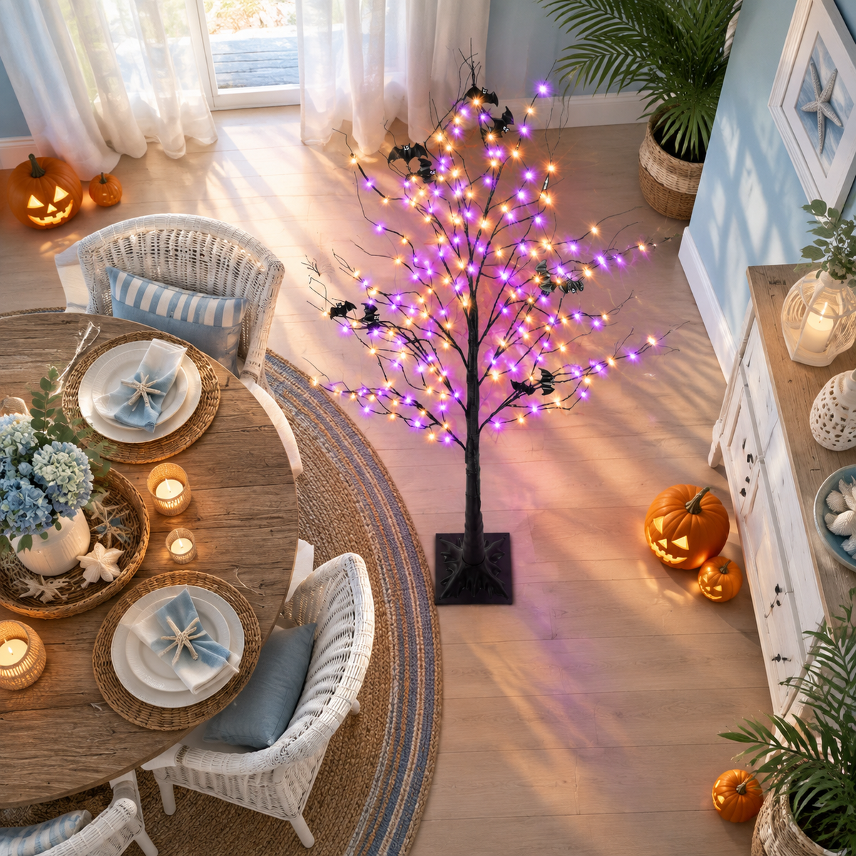 Lighted Tree With 260 Led Lights 6ft Black Timer 8 Modes Dimmable Web & Bats Diy Indoor Outdoor Decorations