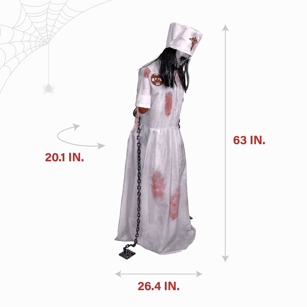 Haunted Hill Farm Life-Size Animatronic Convulsing Nurse by Tekky Halloween Decoration, 5.2-Ft.