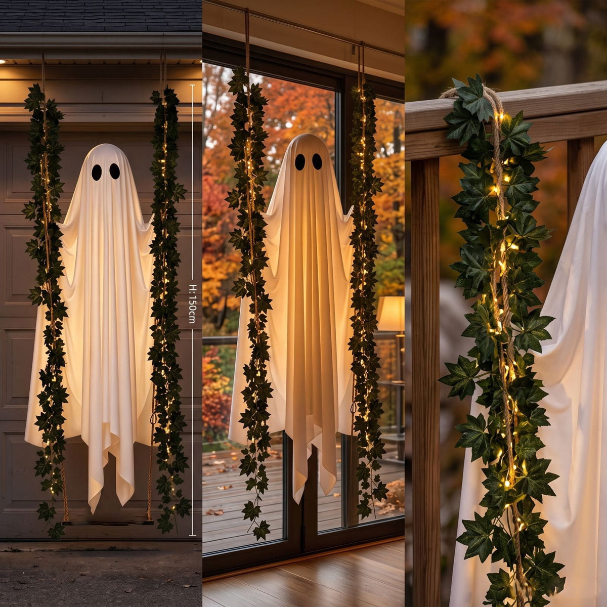 Outdoor Halloween Decorations Gaslight Ghoul, 79" Tall Hanging Skeleton Holding Street Light with Creepy Blue Eyes, Tattered Robe Ghost Decor for Yard Patio Walkway, Front Porch, Road