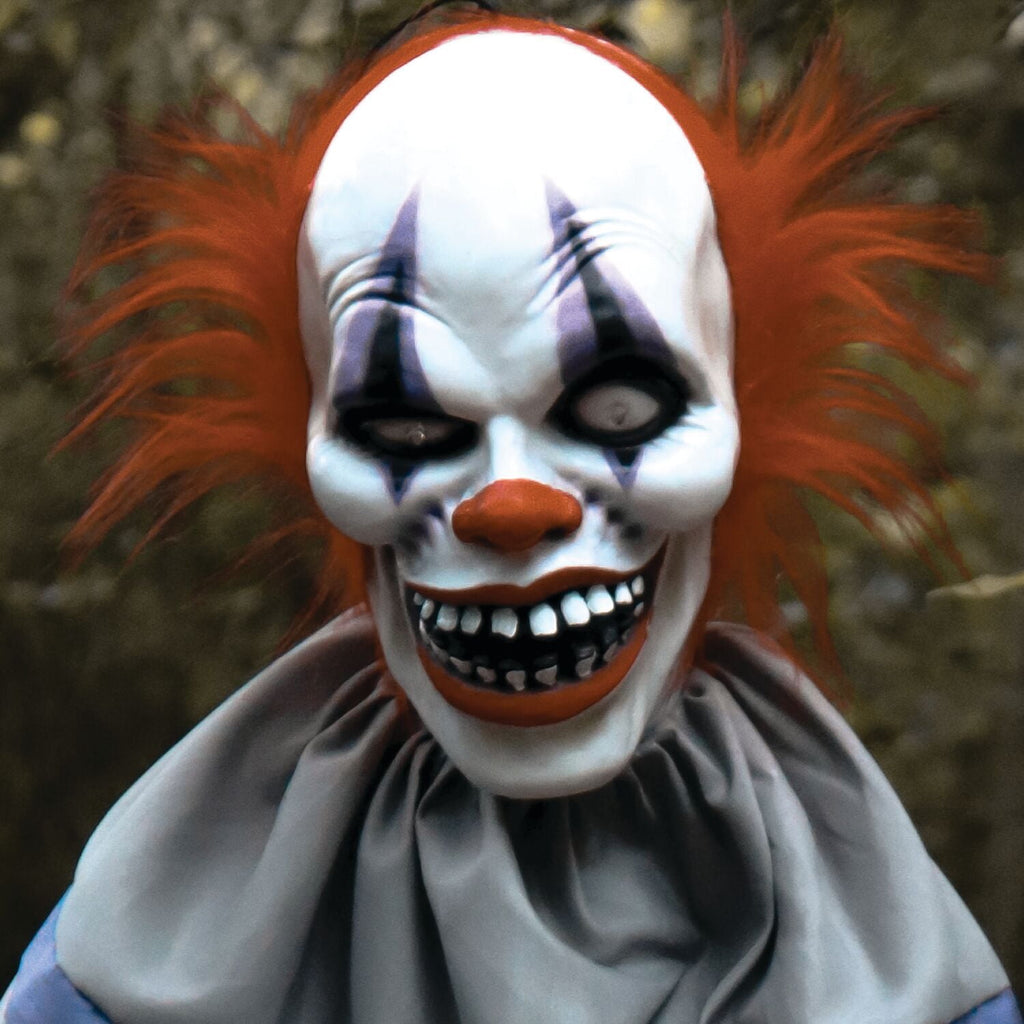 Haunted Hill Farm Animatronic 4.6-Ft. Swinging Clown with Lights and Sound, Indoor or Covered Outdoor Halloween Decoration