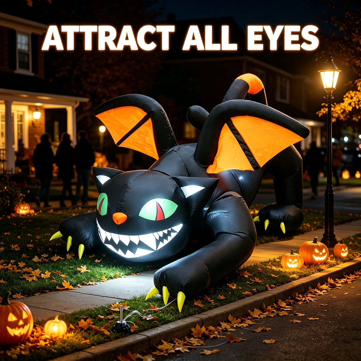 6FT Inflatable Black Cat Halloween Outdoor Decor with Built-in LED Lights Waterproof Polyester Blow Up Ornament for Yard Garden Party