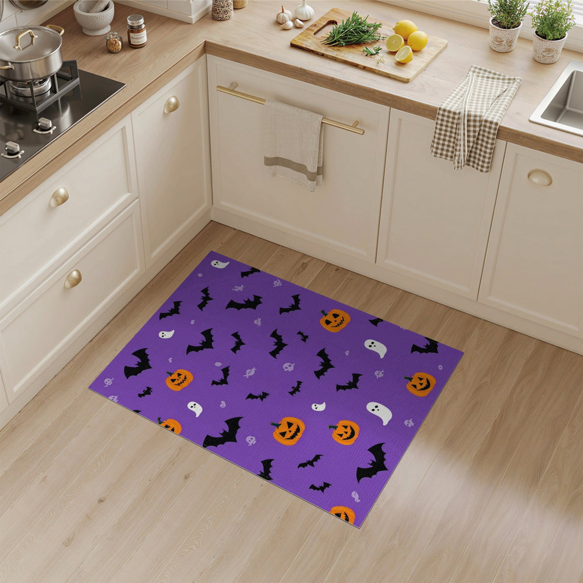 ODIKA Halloween Ghost Pumpkin Bat Skull Welcome Doormat Fiber Door for Dorm Room, Small Living Apartment, Stain Resistant Low Profile
