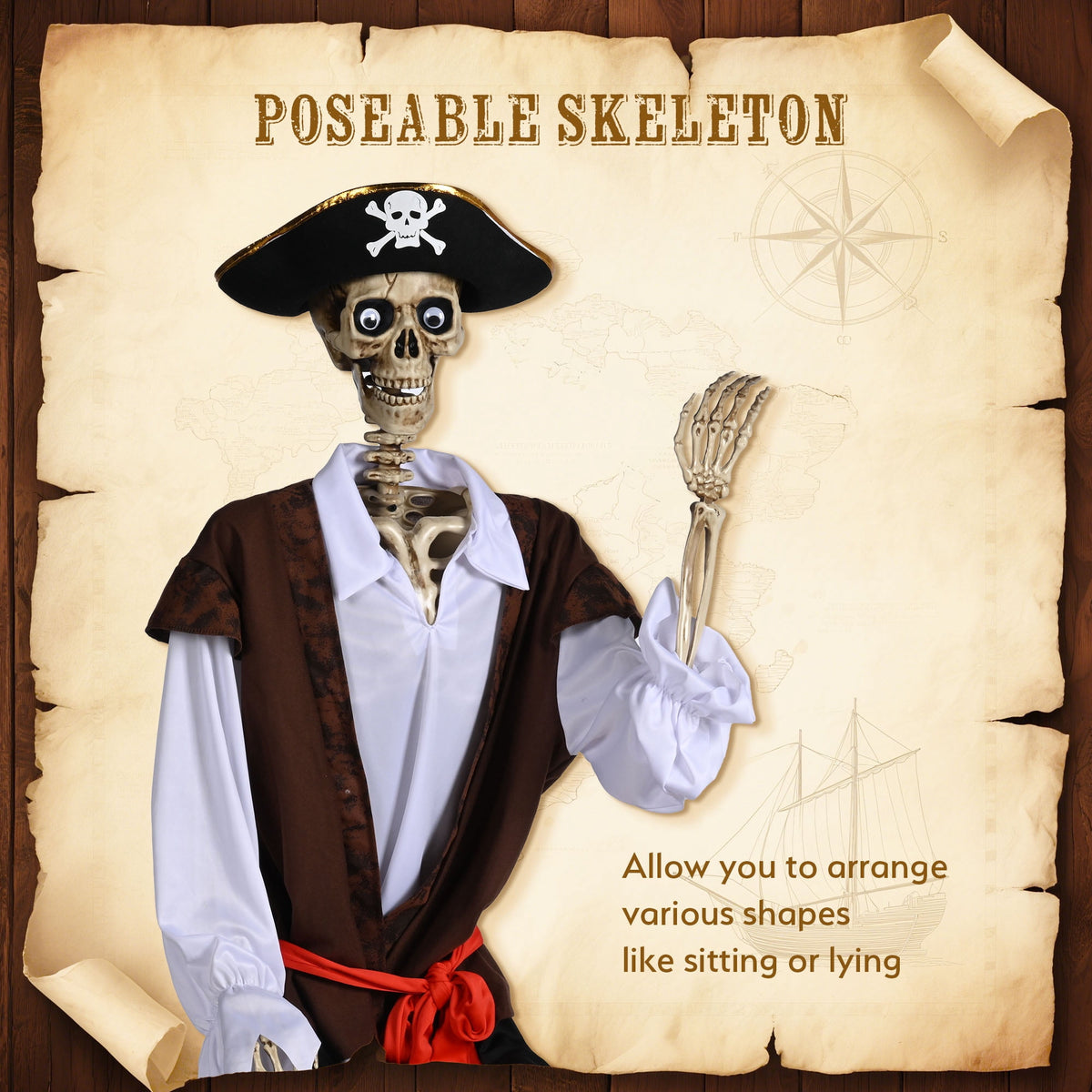 Yescom Halloween 5.6ft Life Size Skeleton Cowboy Detailed Costume Outdoor Indoor Haunted House Props Decor 2026