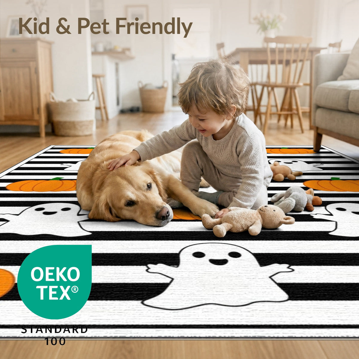 ODIKA Halloween Spooky Harvest Striped Welcome Ghosts Fallc Door Doormat Stain Resistant Low Profile for Dorm Room, Small Living Apartment