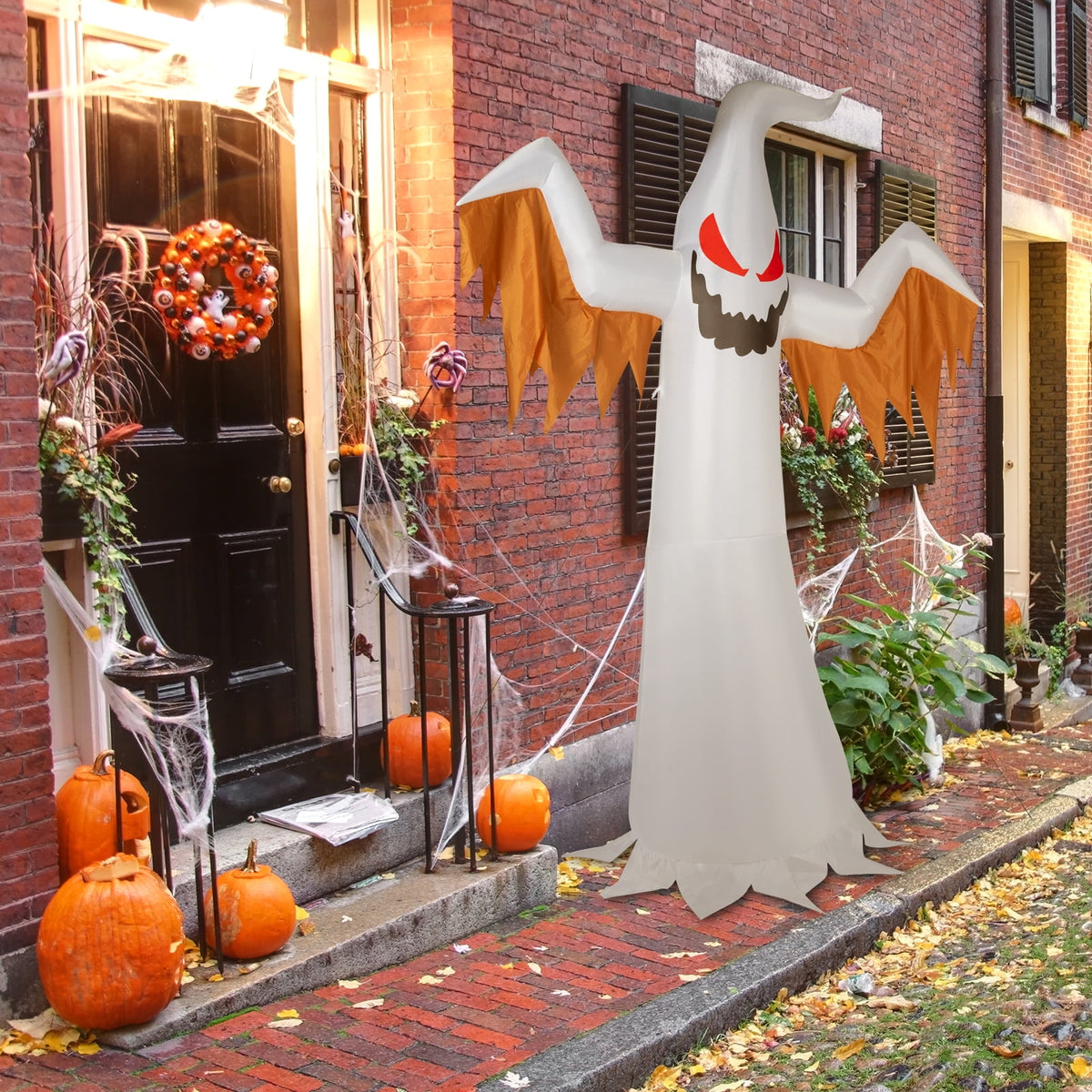 12ft Halloween Inflatable Scary Ghost with Flames and Flashing Red Eyes