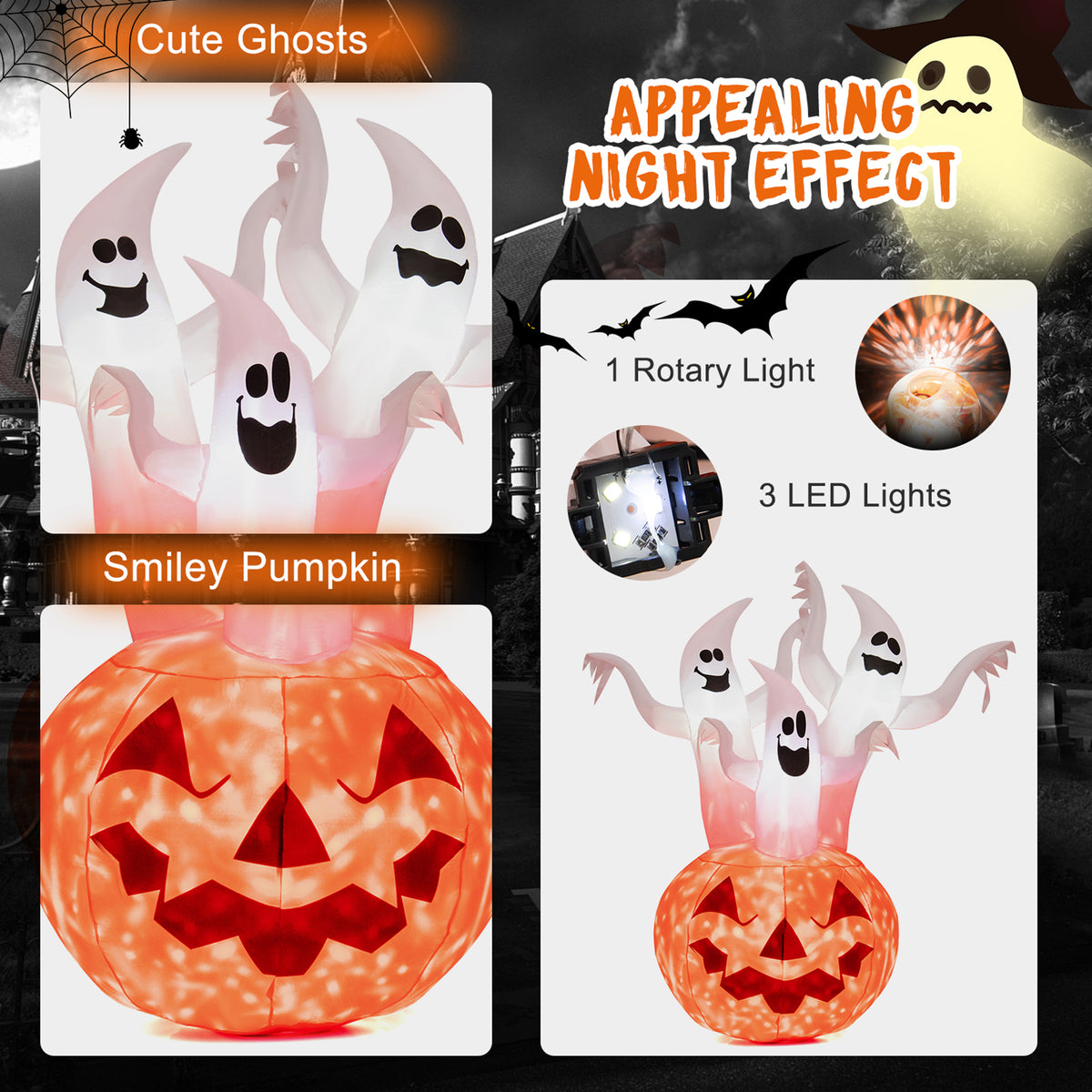 Gymax 6' Halloween Ghost Blow Up Yard Pumpkin Decor w/ Built-in LED & Blower