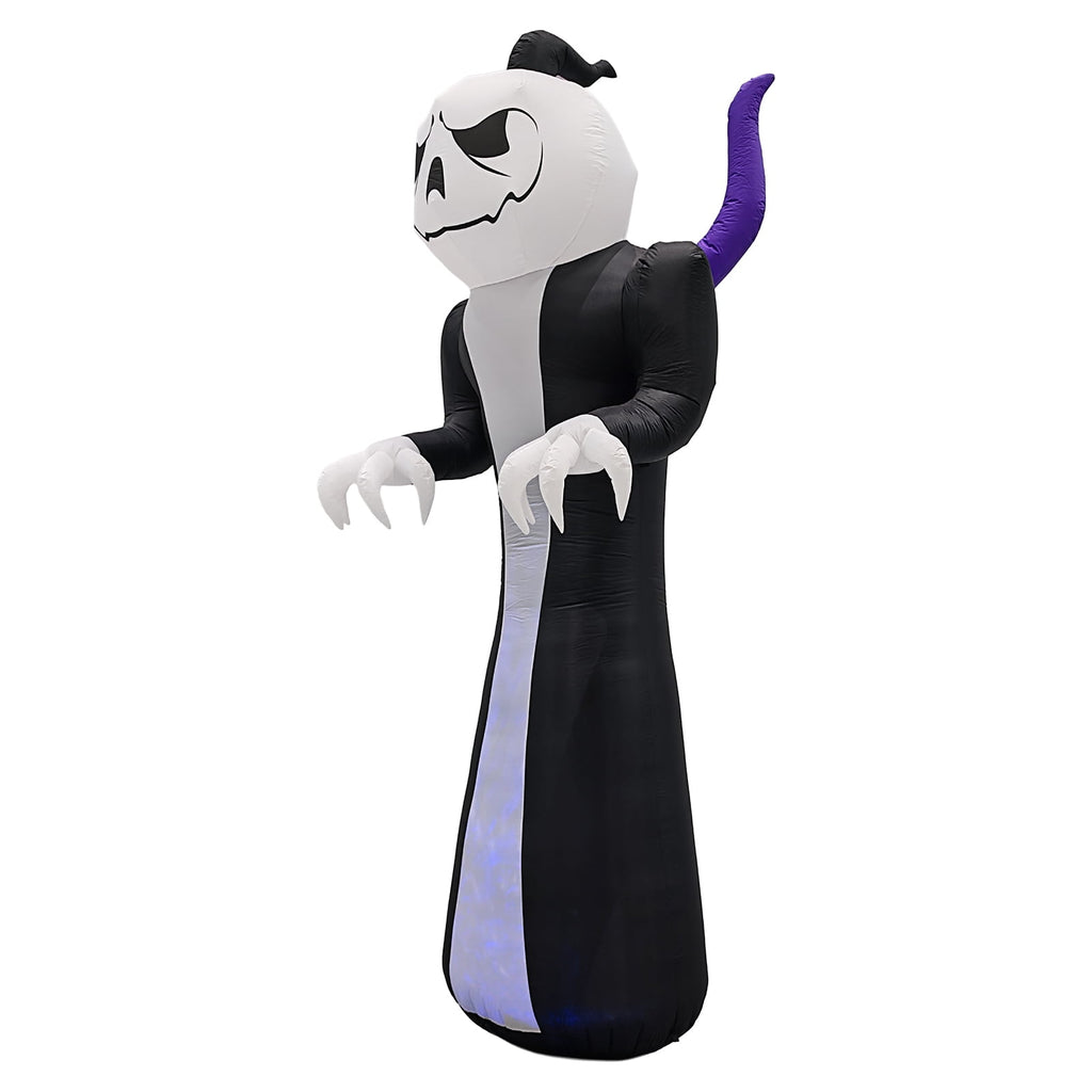 12ft Giant Halloween Inflatable Grim Reaper with Pumpkin Head and 3 Color LED Flame Decor