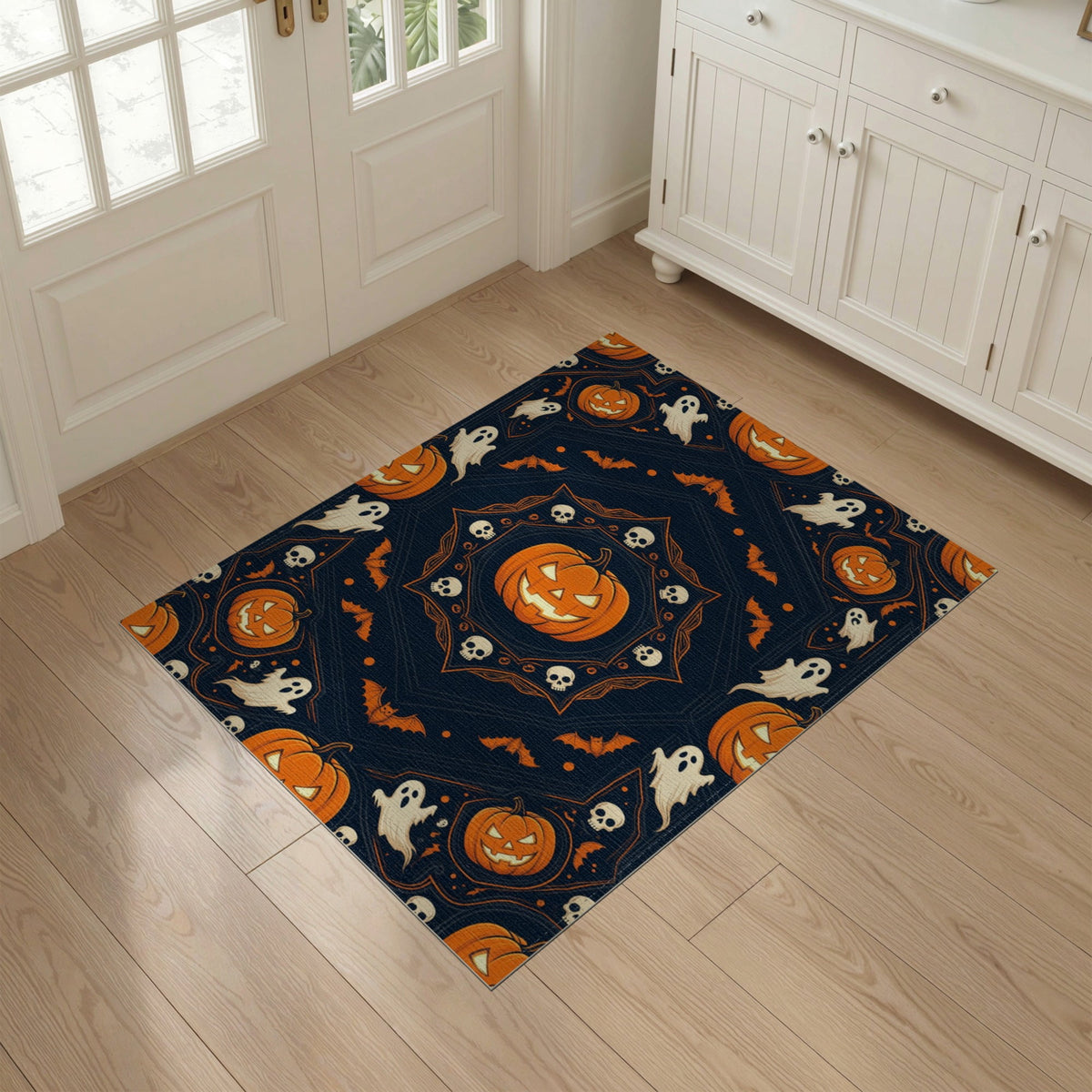 ODIKA Halloween October Phantom Gourd Flying Creature Fiber Doormat Stain Resistant Low Profile for Dorm Room, Small Living Apartment