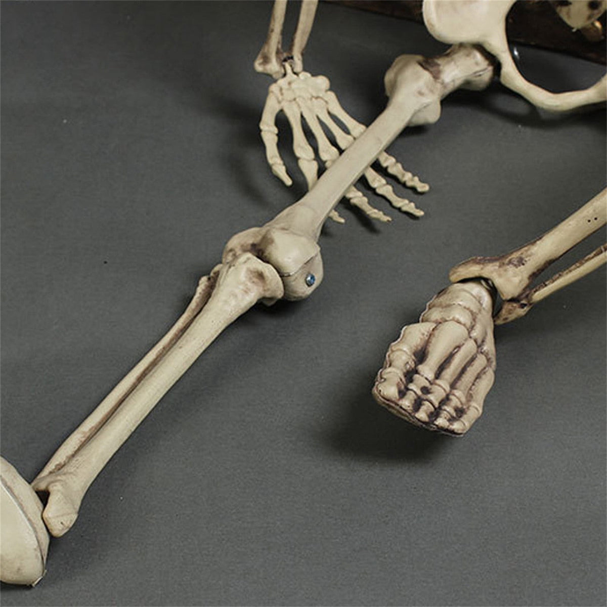 MInHoues Halloween Human Skeleton Decoration, Poseable Full Body Skeleton Prop for Haunted House, Realistic Bone Decor for Party Yard Scene, Durable Plastic Life-Size Spooky Figurine