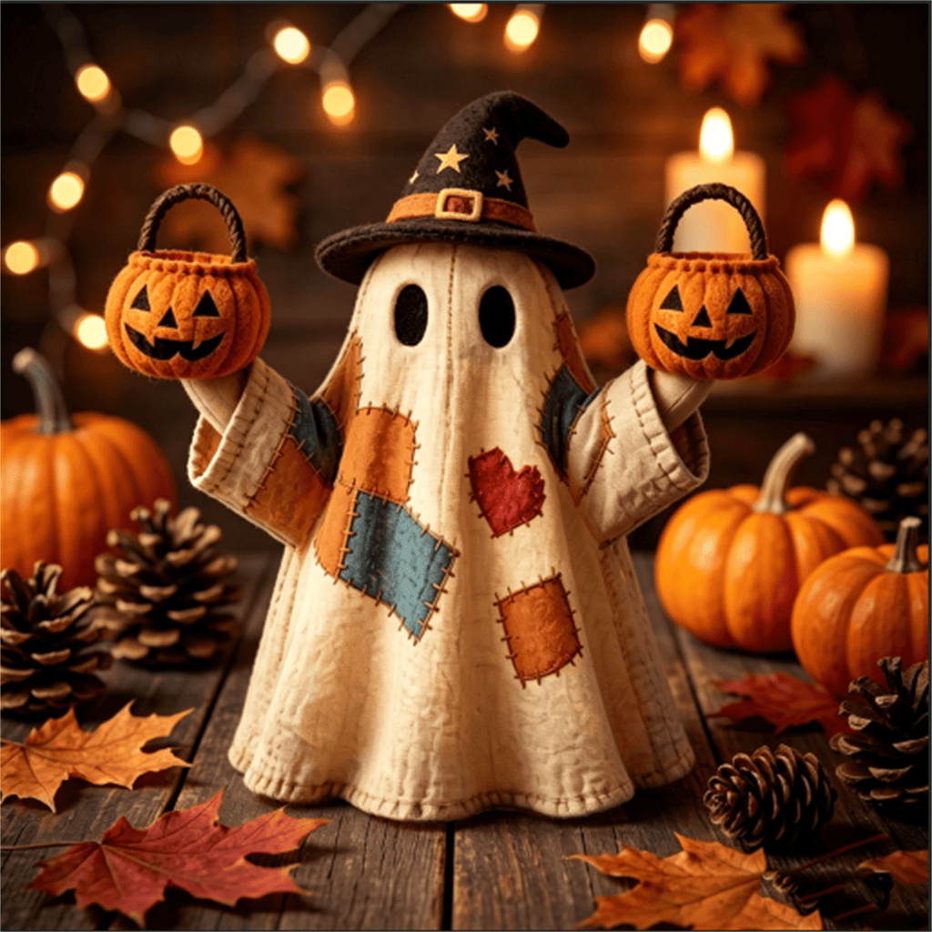 Halloween Decorations Outdoor, Lighted Hanging Ghost Decor with Witch Hat & Broom, LED Flying Ghost Decoration for Porch, Yard, Tree, Patio, Haunted House & Indoor Party 43.3in
