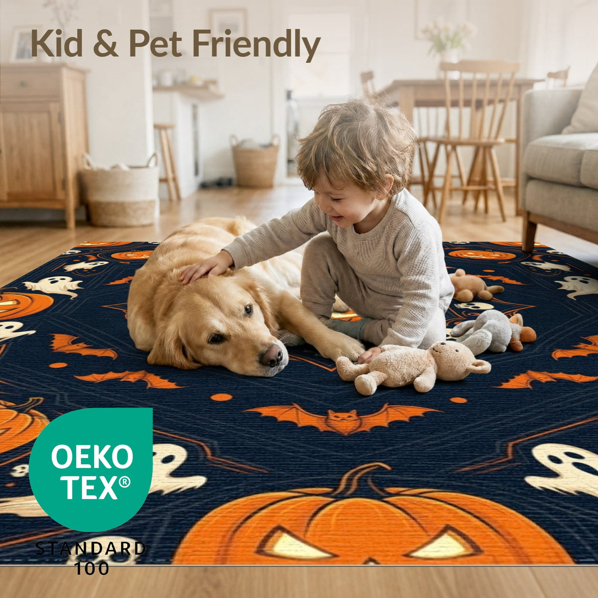 ODIKA Halloween October Phantom Gourd Flying Creature Fiber Doormat Stain Resistant Low Profile for Dorm Room, Small Living Apartment