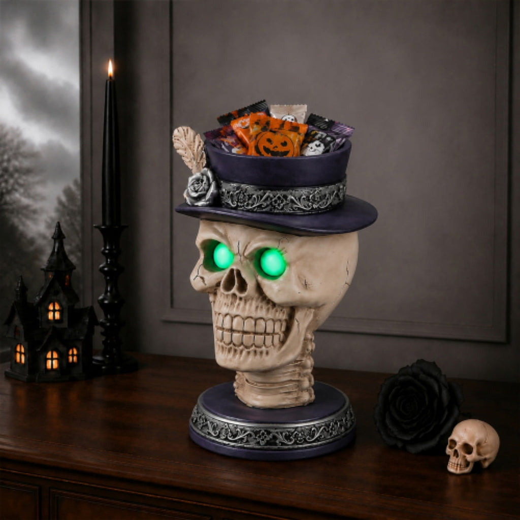 SpookHaven Halloween Ghost Resin Figurine, Light‑Up Ghost Statue with LED Glowing Green Eyes for Spooky Tabletop & Haunted House Party Decor