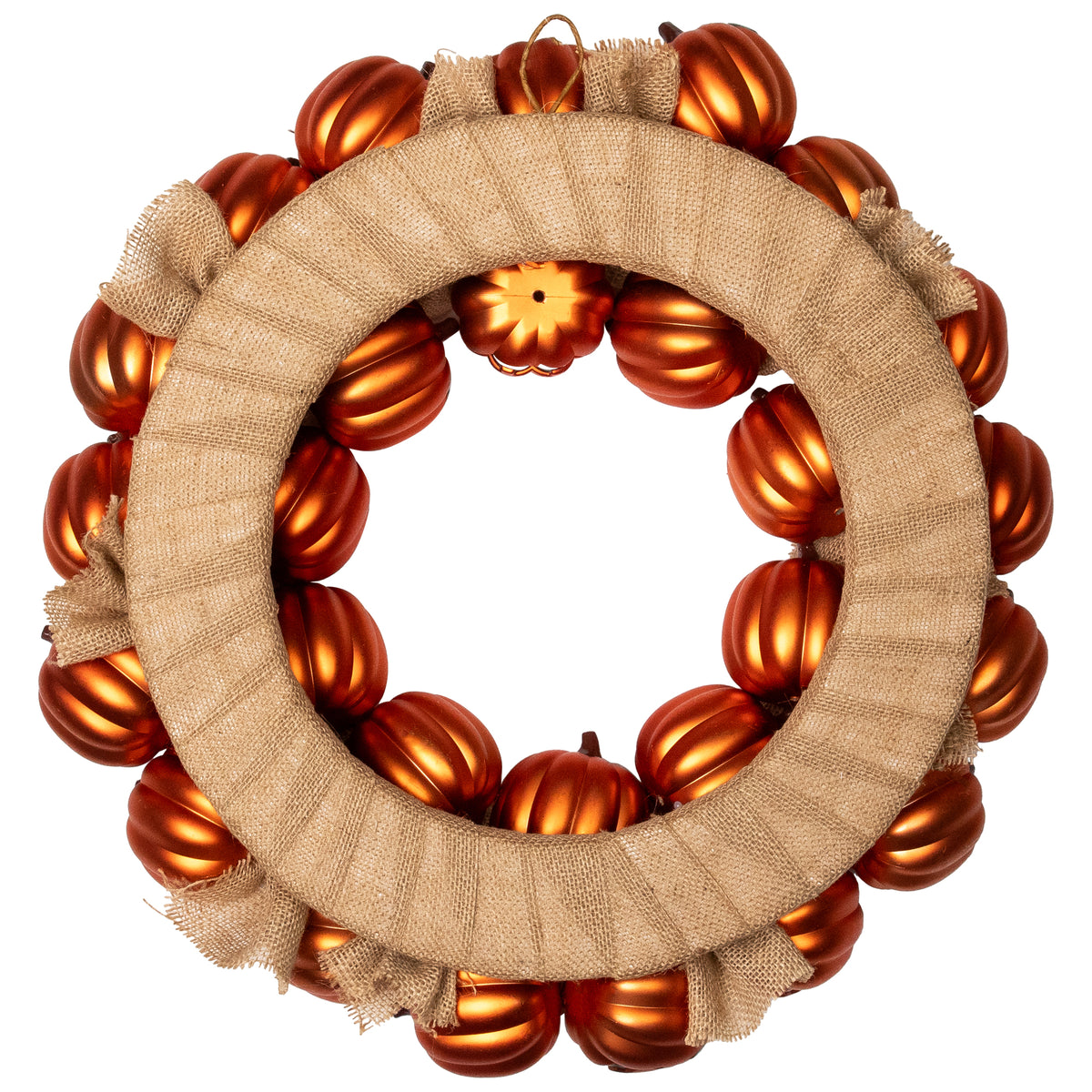 Northlight Jack-O-Lanterns with Burlap Ribbon Small Artificial Halloween Wreath - 20" - Unlit