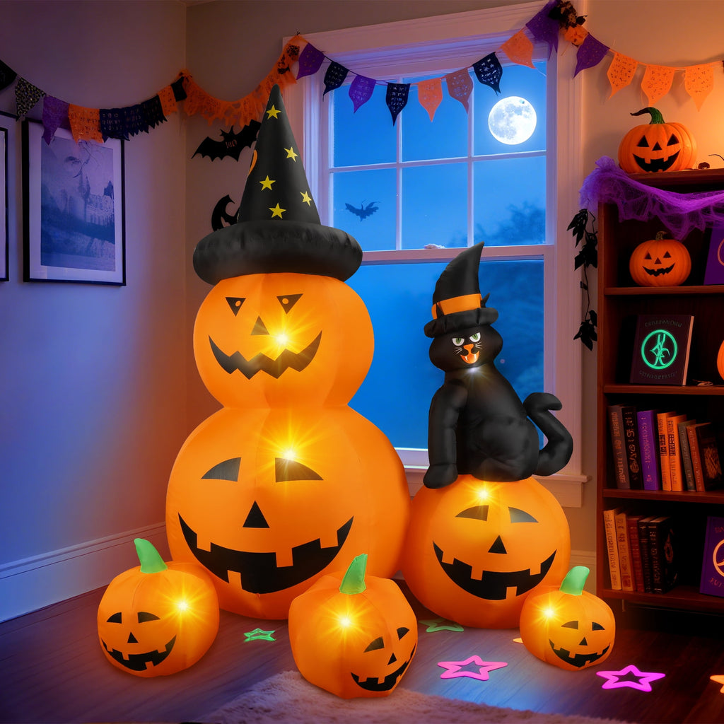 MAGOTAN 6 FT Halloween Inflatable Pumpkin Halloween Inflatable Pumpkins and Cat Outdoor Yard Decoration Build-in 7 LED White Lights