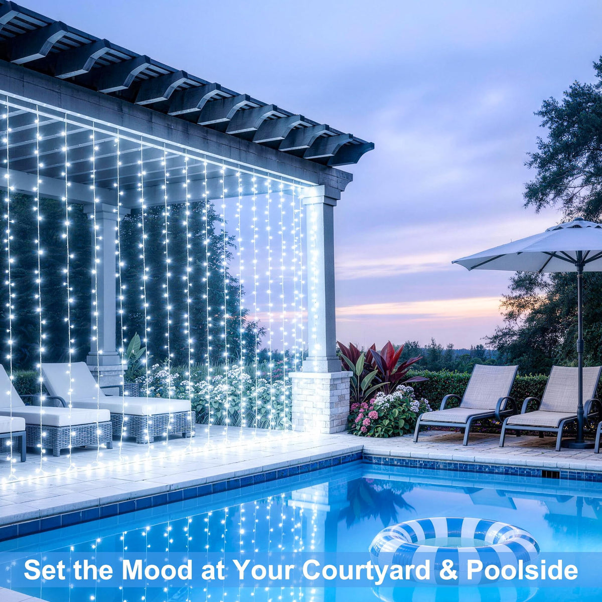 9.5x29.5ft Curtain Lights 900 LED White Indoor Outdoor Decor