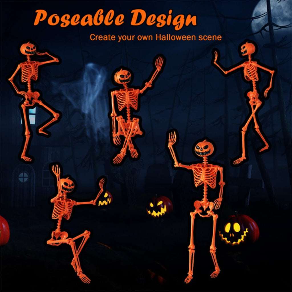 5.5ft Life-Size Halloween Skeleton with Pumpkin Head, Orange, PP+PE Material
