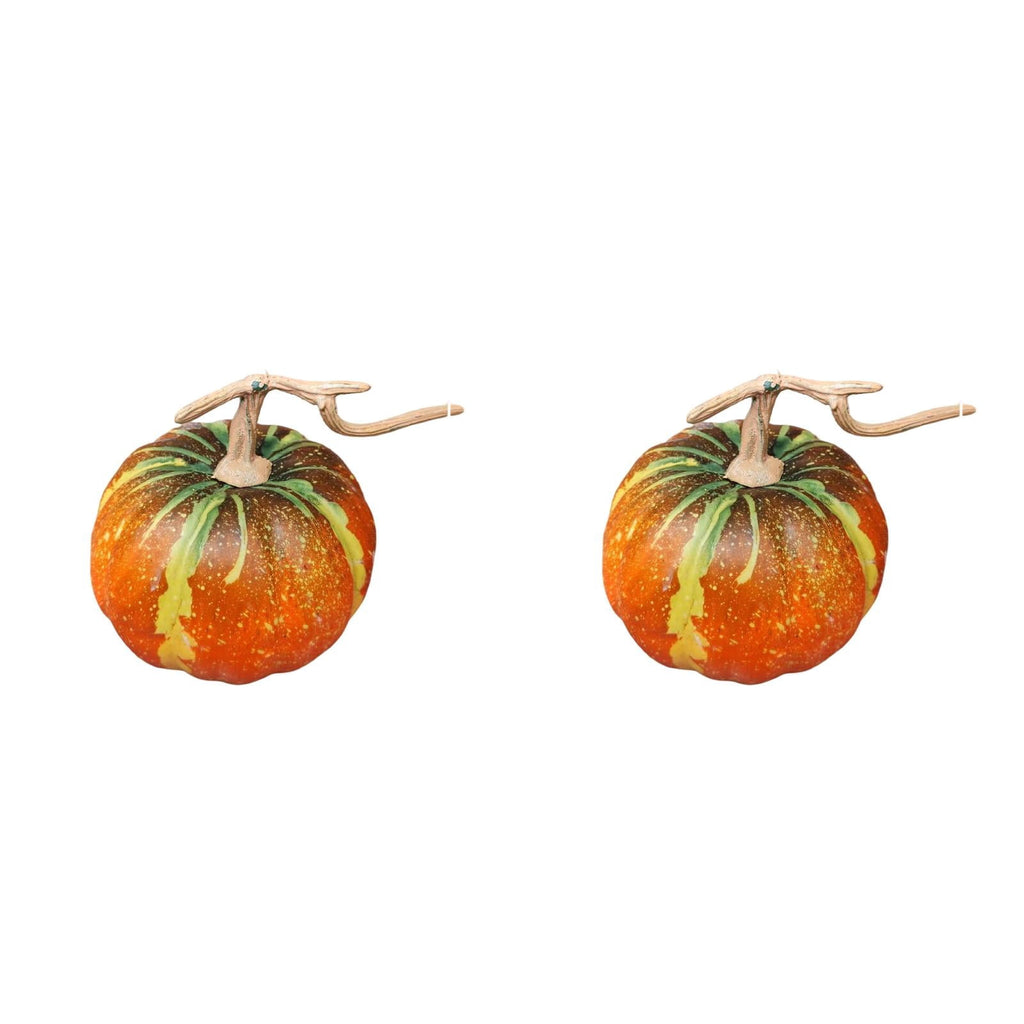 13.7" Halloween Foam Pumpkin Decorations, 2 Pack Artificial Pumpkins for Table Mantel Shelf Display, Fall Autumn Home Decor for Thanksgiving Party (Green)