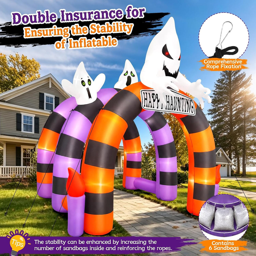 Kalolary 10FT Halloween Inflatable Ghost Archway, 3-Door Tunnel Arch Blow up Outdoor Decoration for Yard Lawn Party Shopping Mall