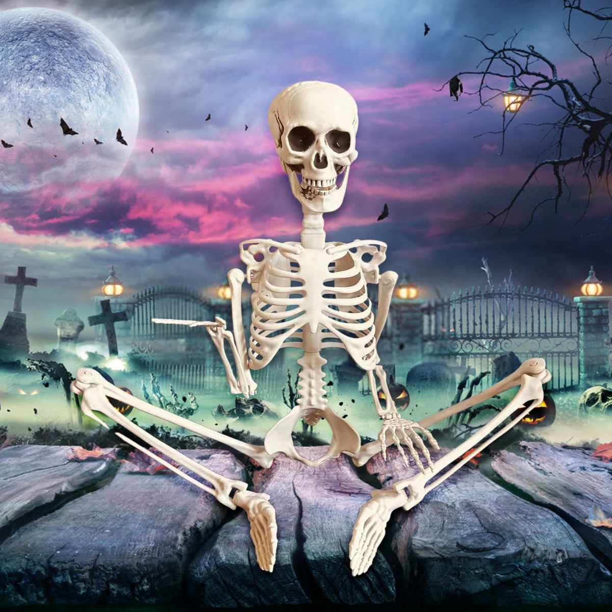 90cm Realistic Movable Skeleton Halloween Home Party Scary Props Desktop Ornament Garden White 90cm 425g 34x20x10cm