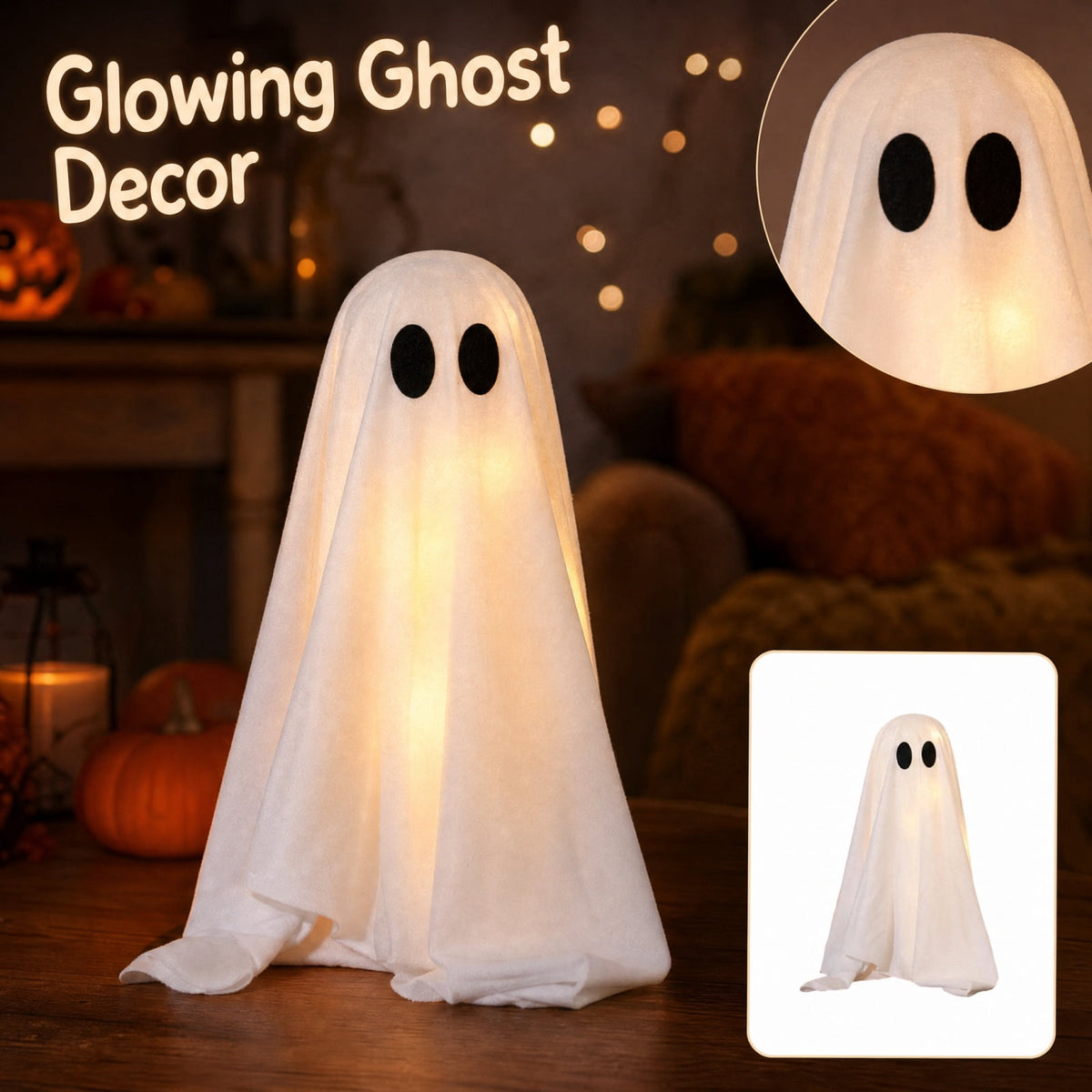 Halloween Decorations Outdoor, Lighted Hanging Ghost Decor with Witch Hat & Broom, LED Flying Ghost Decoration for Porch, Yard, Tree, Patio, Haunted House & Indoor Party 43.3in