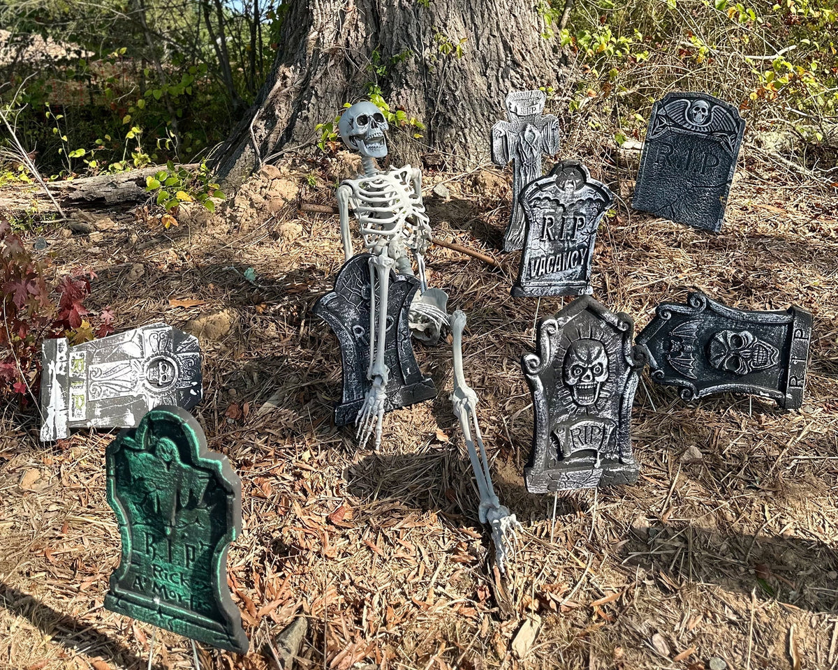 10 Pack Halloween Foam RIP Graveyard Tombstones with 35P Skeleton Bones for Halloween Party Outdoor Decorations