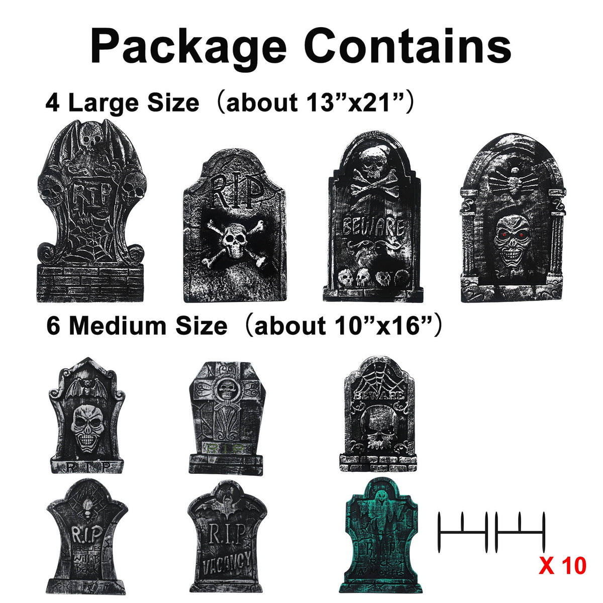 Halloween Foam RIP Graveyard Tombstones, 7Pack(3 x L-Size + 4 x XL-Size) Foam Tombstone for Halloween Party Outdoor Decorations