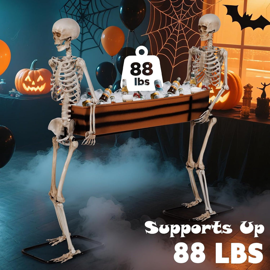Areker Halloween Skeleton Decorations Outdoor,5 Ft Life‑Size 2 Poseable Skeletons Carrying Coffin Cooler,Halloween Decor for Yard, Haunted House, Bar, Indoor & Outdoor Display
