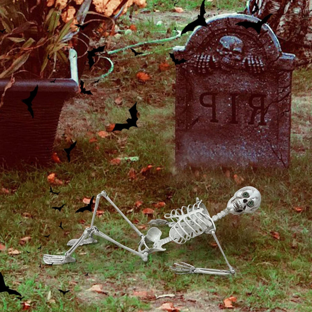 Full-Body Posable Skeleton Decor - Life-Size Human Skeleton with Flexible Joints for Halloween Yard Displays, Haunted Houses & Spooky Party Props