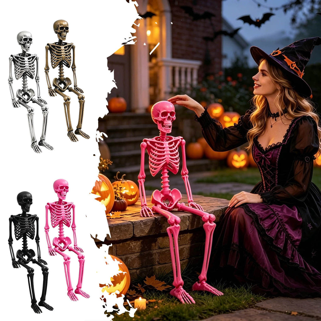 EverydayNest Halloween Posable Skeleton Figurine,35.4in Pink Desktop Ornament with Movable Joints,Spooky Party Decor for Haunted House Table Shelf Yard