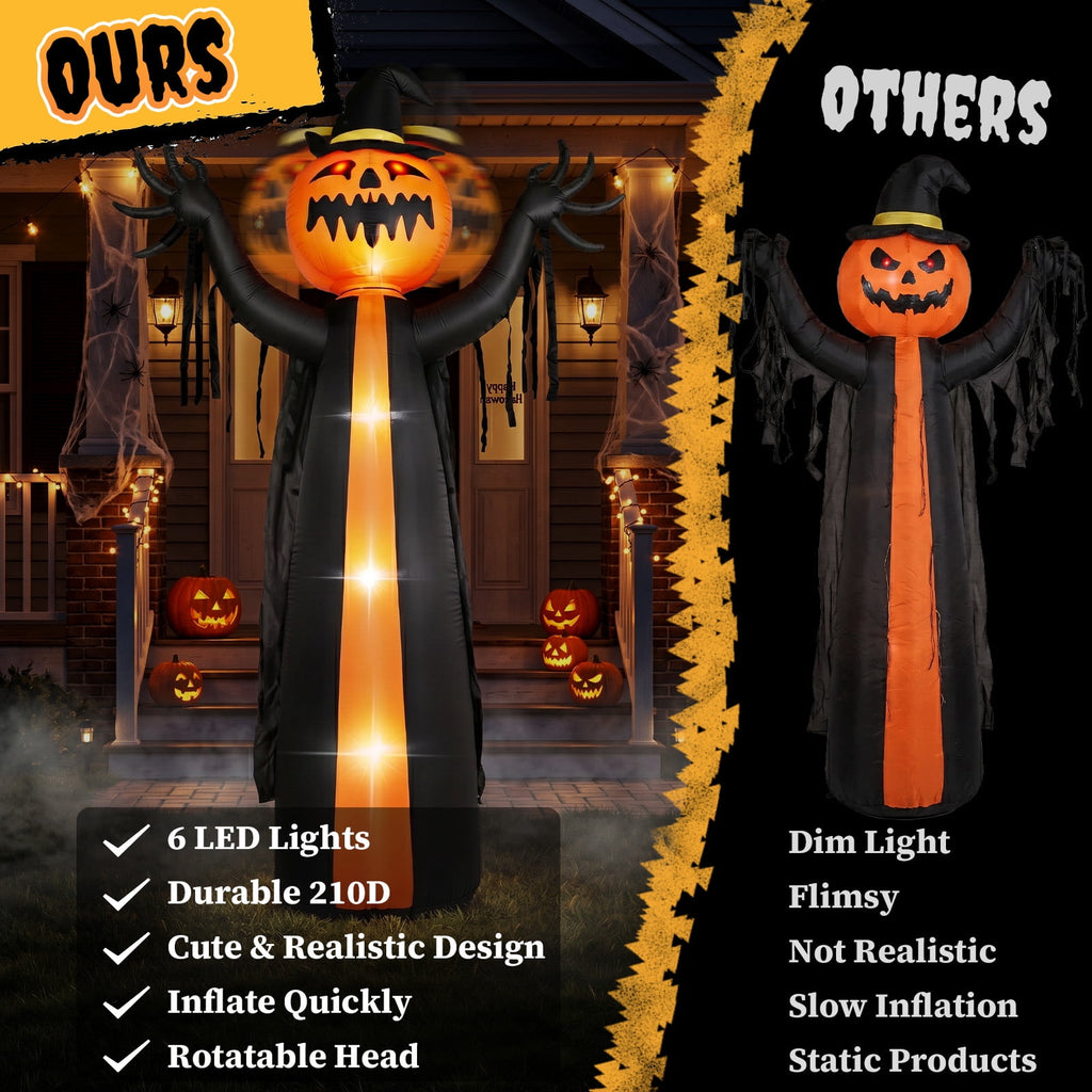 Ktaxon 10' Halloween Inflatables Pumpkin Man Outdoor Halloween Animated Decoration,w/ Rotating Head,Built-In LED