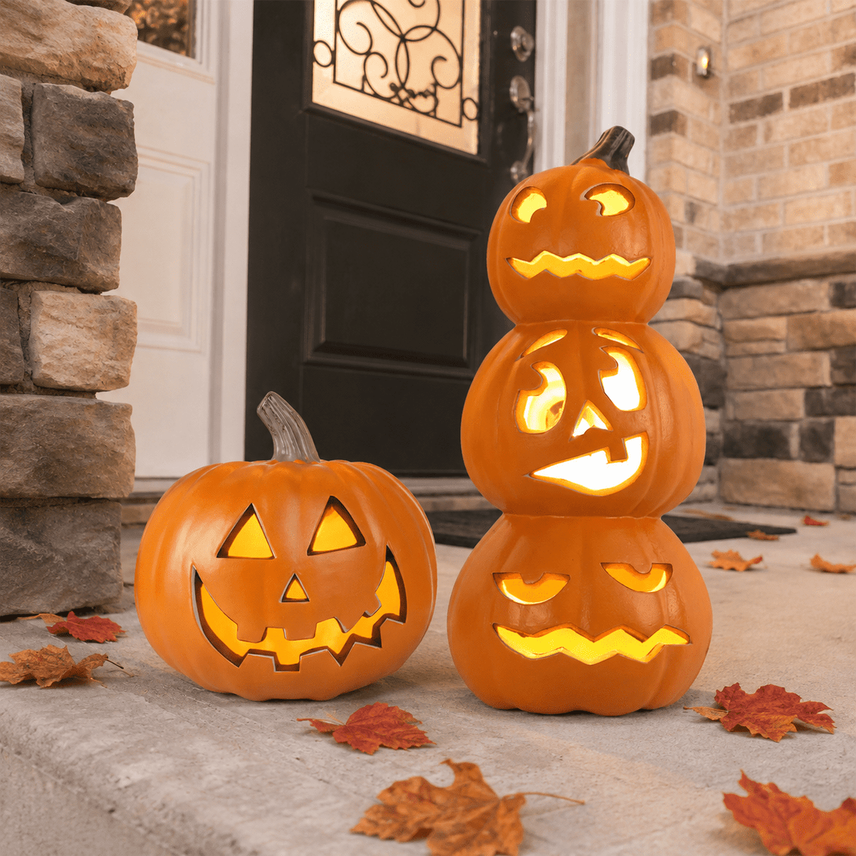 Gamexcel 21" Jack O Lantern Halloween Plastic Pumpkin Lights with Pre-lit LED Bulbs - Indoor/Outdoor Smile Face Decoration