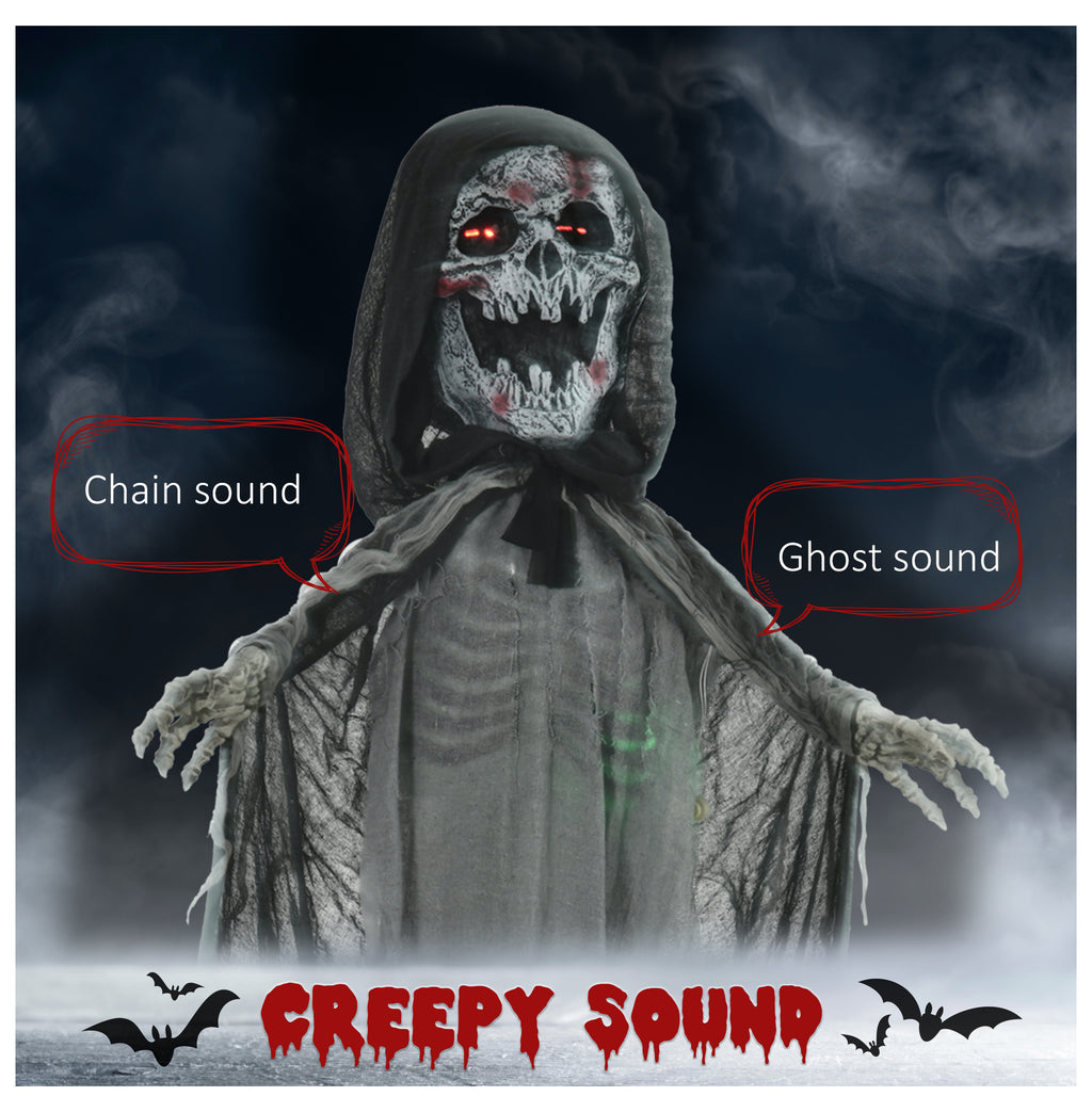74" Halloween Skeleton Witch Prop, Animated Outdoor Decor with Sound & Motion Activation, Light Up Eyes & Chest, Howling/Chain Sounds, Life Size Animatronic Halloween Decoration