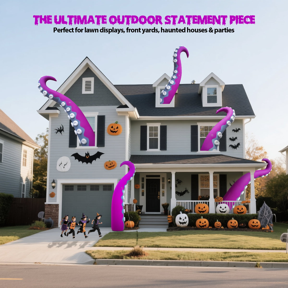 Wellcomer 10x8ft Inflatable Tentacles with Color-changing LED & Built-in Blower - Halloween Outdoor Decor (1 Pc)