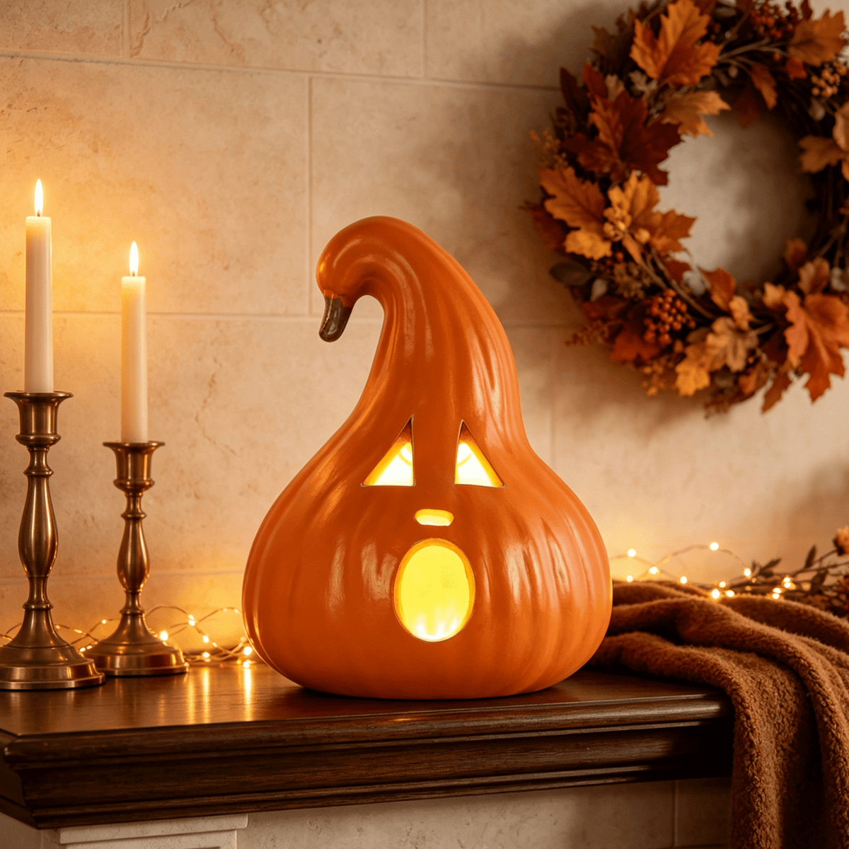 21in+12in LED Light Up Jack O Lantern Halloween Pumpkin Lights Indoor/Outdoor Holiday Festival Garden Patio Front Door Decor